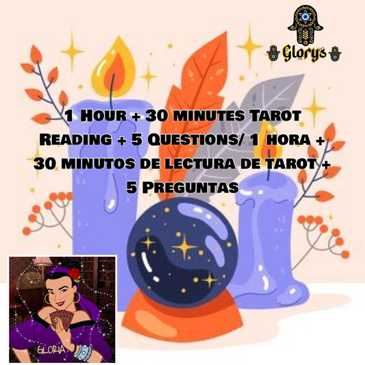 1 Hour & 30 minutes Tarot Reading + 5 questions / 1 Hora y 30 minutos + 5 preguntas